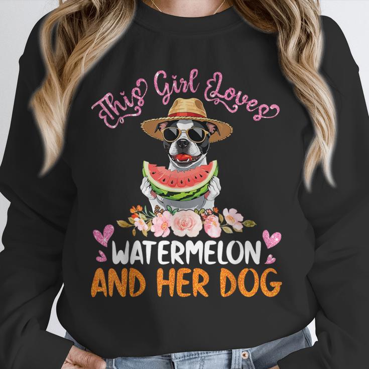 This Girl Loves Watermelon And Her Boston Terrier Dog Mother Unisex Sweatshirt, novelty gifts, funny gifts