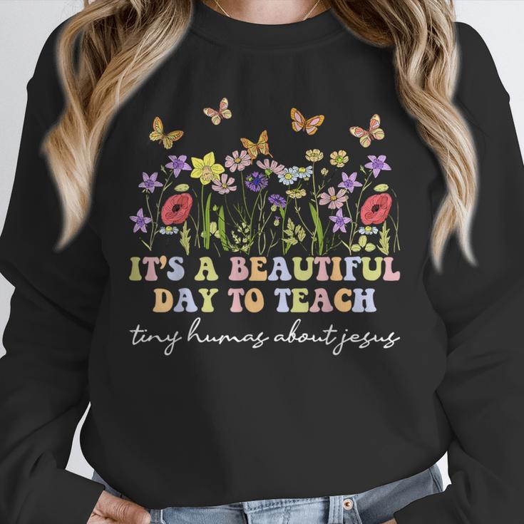 Groovy I Teach Tiny Humans About Jesus Christian Teacher Unisex Sweatshirt, novelty gifts, funny gifts
