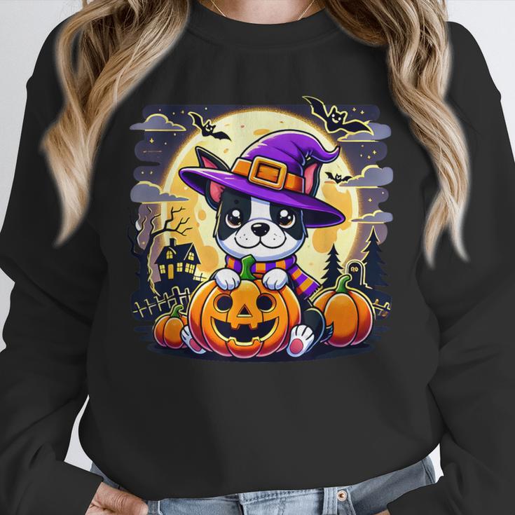 Halloween Boston Terrier Dog Breed With Jack O' Lantern Art Unisex Sweatshirt, novelty gifts, funny gifts
