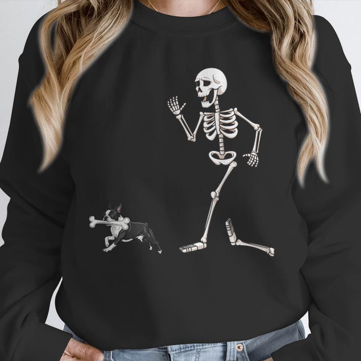 Halloween Boston Terrier And Skeleton Unisex Sweatshirt, novelty gifts, funny gifts