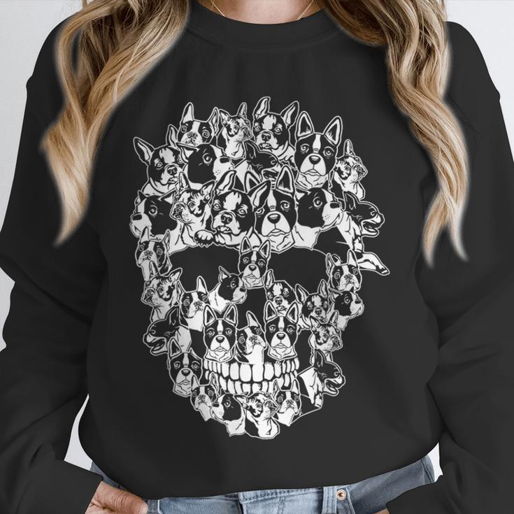 Halloween Costume Skull Boston Terrier Dog Lover Unisex Sweatshirt, novelty gifts, funny gifts