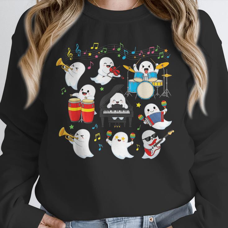 Halloween Music Teacher Ghost Playing Musical Instruments Unisex Sweatshirt, novelty gifts, funny gifts