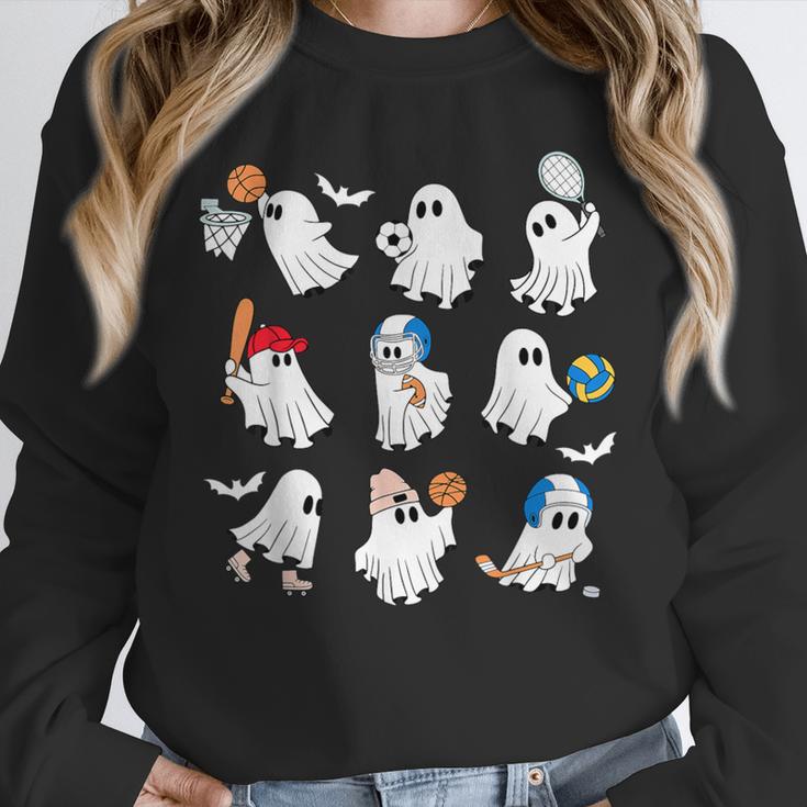 Halloween PE Teacher Ghost Playing Soccer Football Baseball Unisex Sweatshirt, novelty gifts, funny gifts