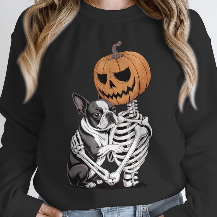 Halloween Skeleton Boston Terrier Unisex Sweatshirt, novelty gifts, funny gifts