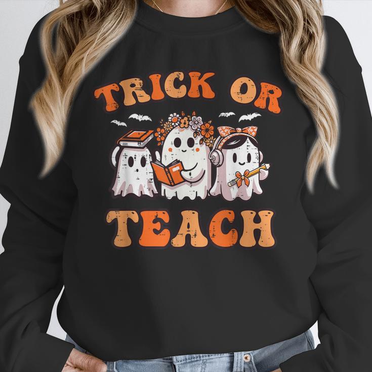 Halloween Teacher Ghosts Trick Or Teach Retro Costume Women Unisex Sweatshirt, novelty gifts, funny gifts