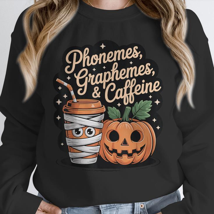Halloween Teacher Phonemes Graphemes Caffeine Coffee Lover Unisex Sweatshirt, novelty gifts, funny gifts Halloween Teacher Phonemes Graphemes Caffeine Coffee Lover Unisex Sweatshirt, novelty gifts, funny gifts