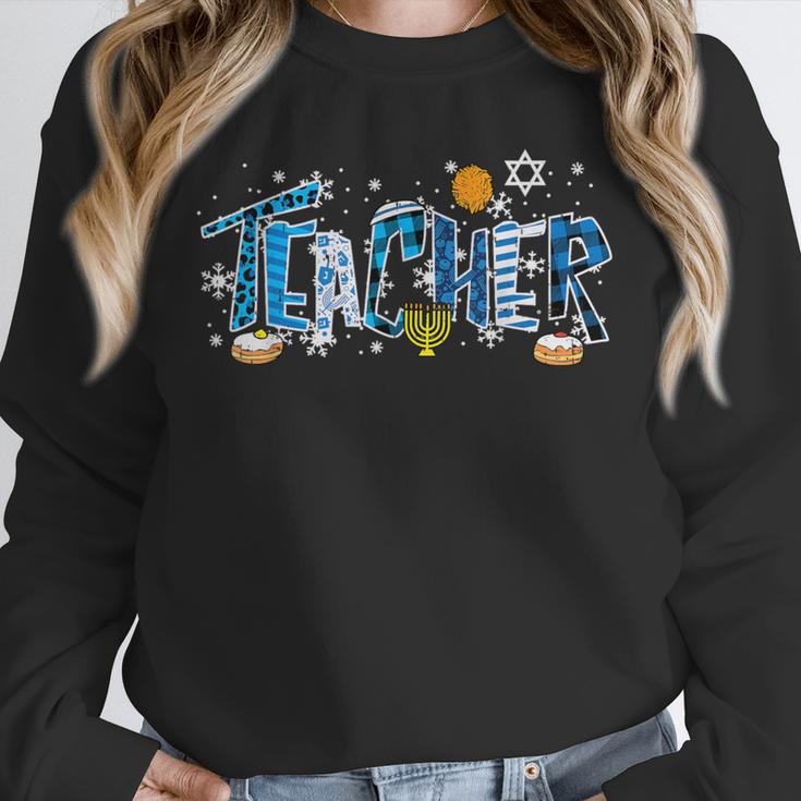 Hanukkah Leopard Plaid Teacher Chanukah Jewish Women Men Unisex Sweatshirt, novelty gifts, funny gifts