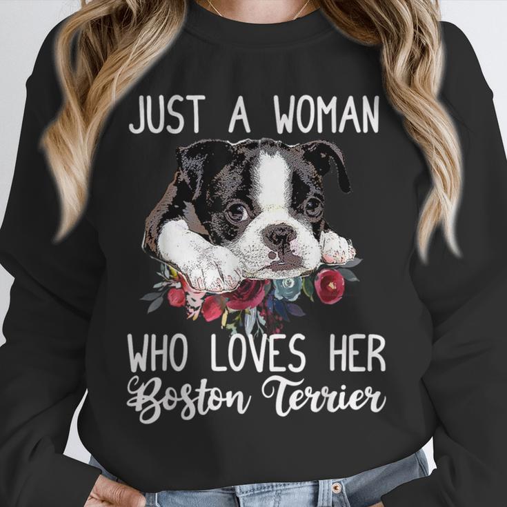 Just a Woman Who Loves Her Boston Terrier Cute Dog Mom Unisex Sweatshirt, novelty gifts, funny gifts
