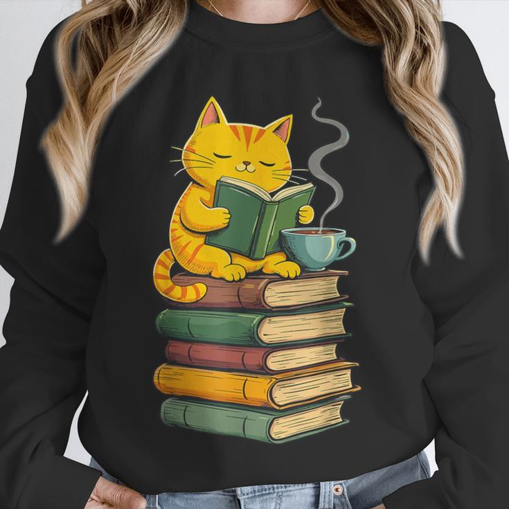 Kawaii Cats Lover Coffee Books Teacher Librarian Cat Unisex Sweatshirt, novelty gifts, funny gifts