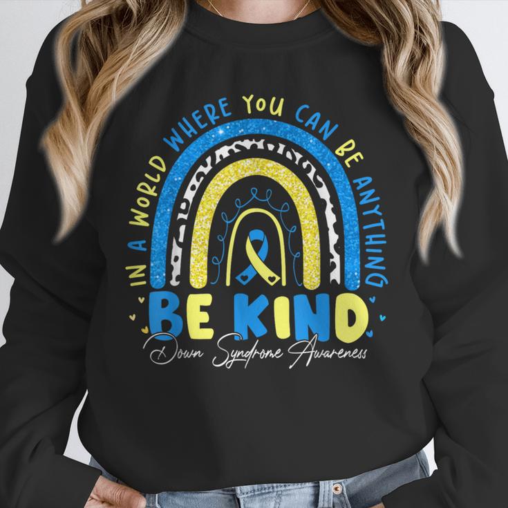 Be Kind Rainbow Down Syndrome Awareness Teacher Blue Yellow Unisex Sweatshirt, novelty gifts, funny gifts