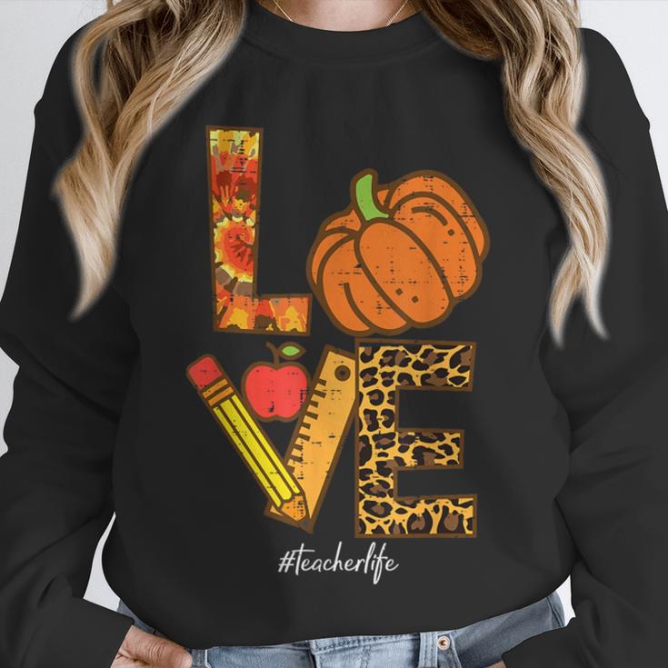 Leopard Pumpkin Love Teacher Life Thanksgiving Fall Women Unisex Sweatshirt, novelty gifts, funny gifts