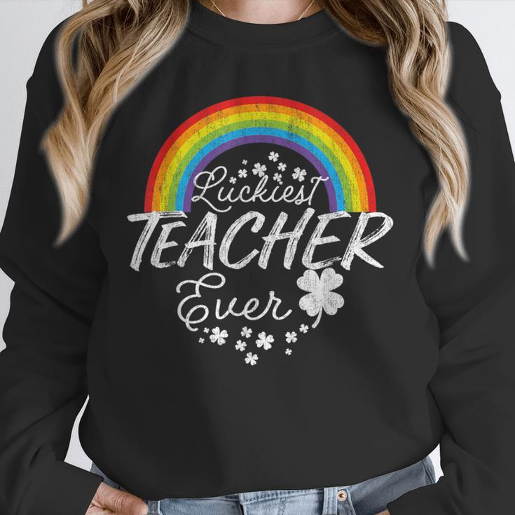 Luckiest Teacher Ever Rainbow- St Patricks Day Teacher Unisex Sweatshirt, novelty gifts, funny gifts