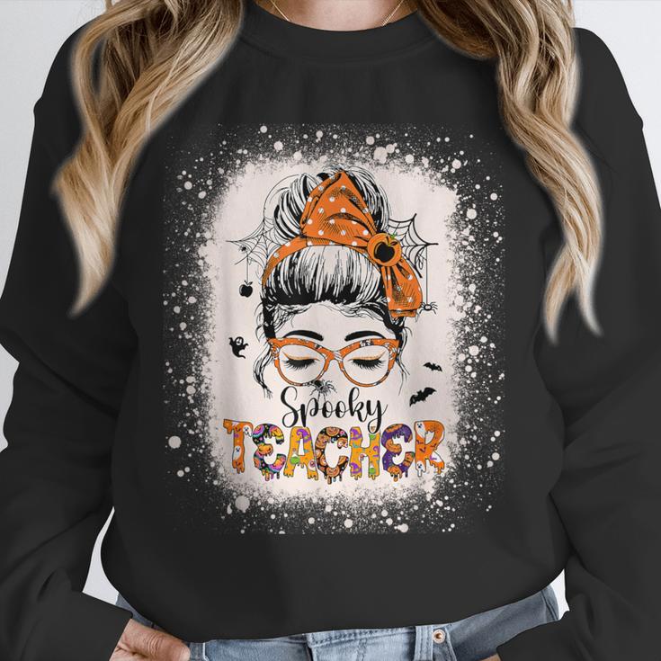 Messy Bun Spooky Teacher Bleached Halloween Teachers Unisex Sweatshirt, novelty gifts, funny gifts Messy Bun Spooky Teacher Bleached Halloween Teachers Unisex Sweatshirt, novelty gifts, funny gifts