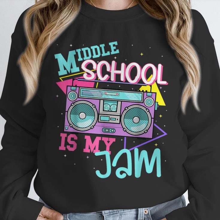 Middle School Is My Jam Cute Teacher Shirt 80's 90's Styl Unisex Sweatshirt, novelty gifts, funny gifts