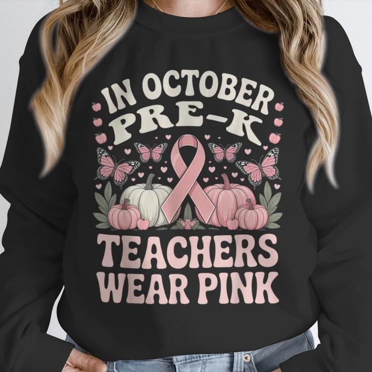 In October Pre-K Teachers Wear Pink Ribbon Breast Cancer Unisex Sweatshirt, novelty gifts, funny gifts In October Pre-K Teachers Wear Pink Ribbon Breast Cancer Unisex Sweatshirt, novelty gifts, funny gifts