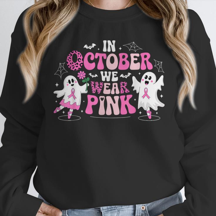 In October We Wear Pink Ballet Ghost Teacher Breast Cancer Unisex Sweatshirt, novelty gifts, funny gifts