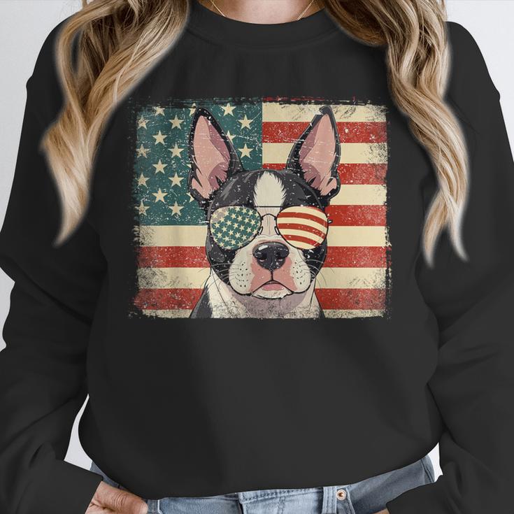 Patriotic Boston Terrier Dog Lover USA Flag 4th Of July For Men Women Kids Unisex Sweatshirt, novelty gifts, funny gifts