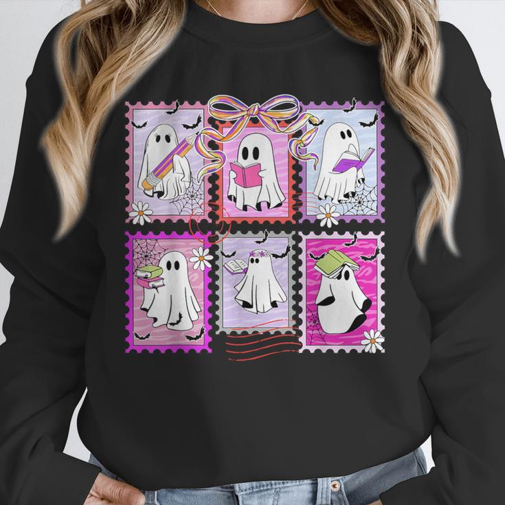 Preppy Spooky Teacher Halloween Ghost Coquette Bow Autumn Unisex Sweatshirt, novelty gifts, funny gifts Preppy Spooky Teacher Halloween Ghost Coquette Bow Autumn Unisex Sweatshirt, novelty gifts, funny gifts