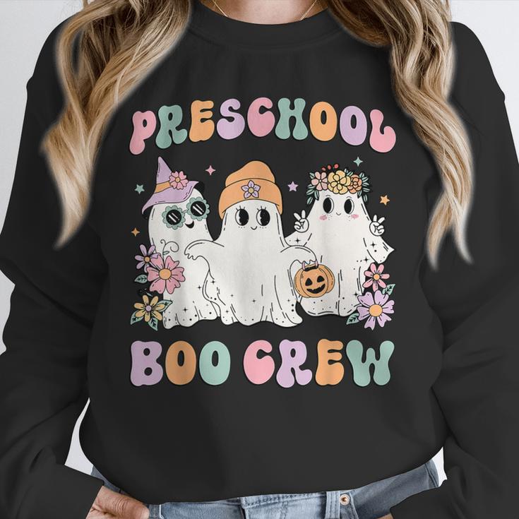 Preschool Boo Crew Groovy Halloween Floral Ghost Teacher Men Women Kids Unisex Sweatshirt, novelty gifts, funny gifts Preschool Boo Crew Groovy Halloween Floral Ghost Teacher Men Women Kids Unisex Sweatshirt, novelty gifts, funny gifts