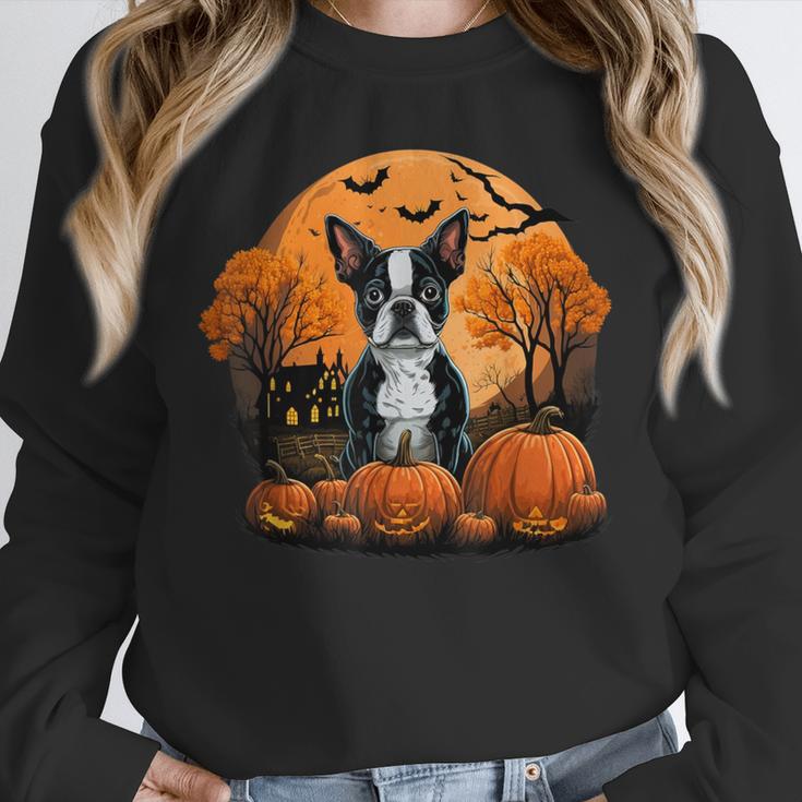 Pumpkin Boston Terrier Costume On Boston Terrier Halloween Unisex Sweatshirt, novelty gifts, funny gifts