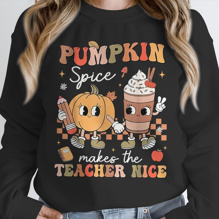 Pumpkin Spice Makes Teacher Nice Retro Fall Spooky Season Unisex Sweatshirt, novelty gifts, funny gifts Pumpkin Spice Makes Teacher Nice Retro Fall Spooky Season Unisex Sweatshirt, novelty gifts, funny gifts