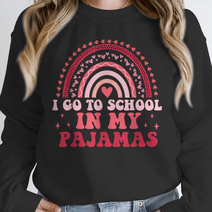 Rainbow Homeschool Mom Teacher I Go To School In My Pajamas Unisex Sweatshirt, novelty gifts, funny gifts