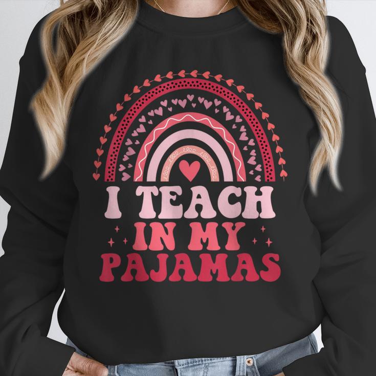 Rainbow Retro Homeschool Mom Teacher I Teach In My Pajamas Unisex Sweatshirt, novelty gifts, funny gifts