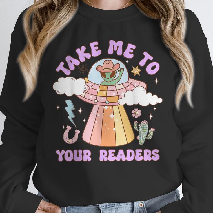 Take Me To Your Readers Alien Teacher Halloween Literacy Unisex Sweatshirt, novelty gifts, funny gifts