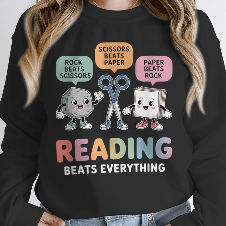 Reading Beats Everything Teacher Rock Paper Scissors Unisex Sweatshirt, novelty gifts, funny gifts Reading Beats Everything Teacher Rock Paper Scissors Unisex Sweatshirt, novelty gifts, funny gifts