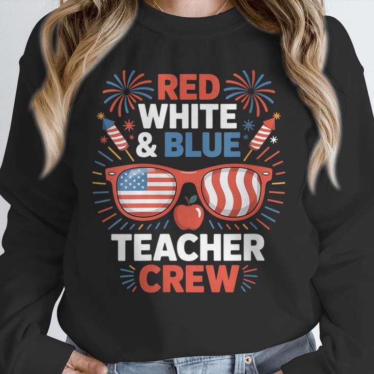 Red & Blue Teacher Crew Shirt 4th Of July Sunglasses Unisex Sweatshirt, novelty gifts, funny gifts