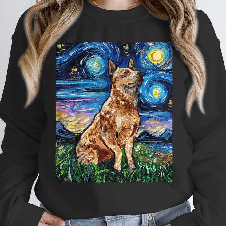 Red Heeler Starry Night Cattle Dog Colorful Art By Aja For Men Women Girls Kids Unisex Sweatshirt, novelty gifts, funny gifts