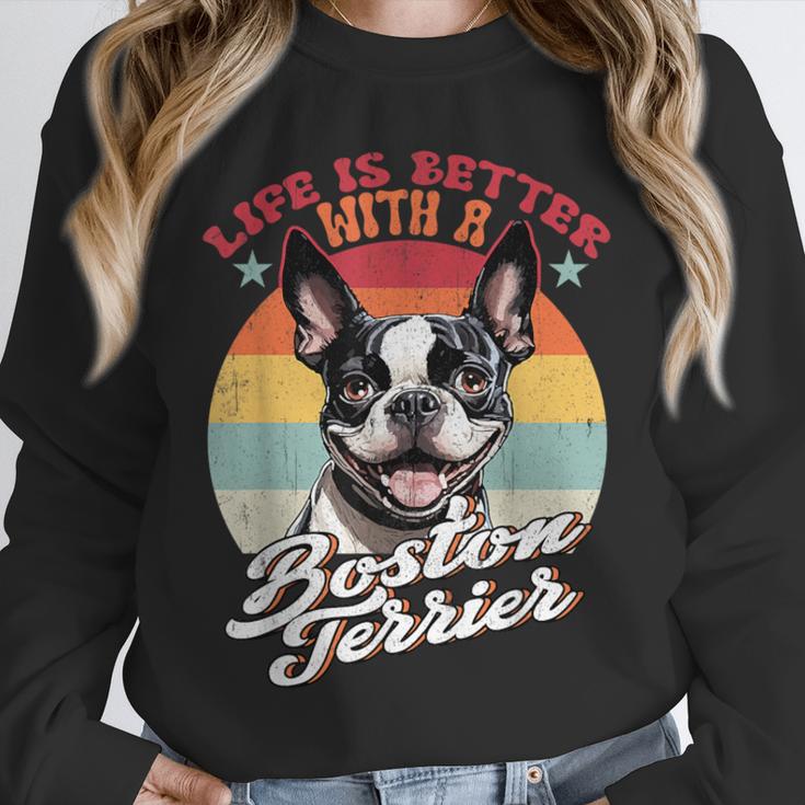Retro Life Is Better With Boston Terrier Mom Dog Lover Unisex Sweatshirt, novelty gifts, funny gifts