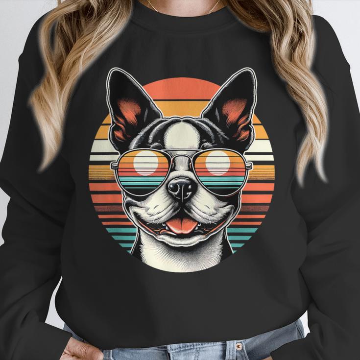 Retro Sunset Sunglasses Boston Terrier Boston Bull Bostie Unisex Sweatshirt, novelty gifts, funny gifts