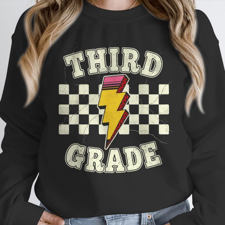 Retro Third Grade Teacher Lightning Bolt Pencil Teacher Kids Unisex Sweatshirt, novelty gifts, funny gifts