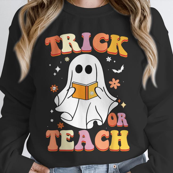 Retro Vintage Groovy Trick Or Teach Teacher Halloween For Men Women Kids Unisex Sweatshirt, novelty gifts, funny gifts
