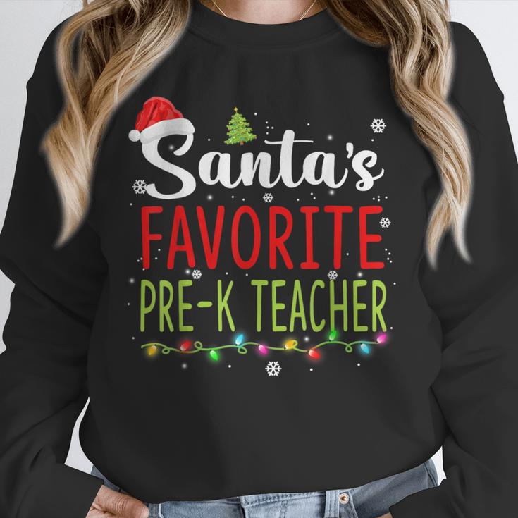 Santa's Favorite Pre-K Teacher Christmas Santa Hat Lights For Men Women Kids Unisex Sweatshirt, novelty gifts, funny gifts