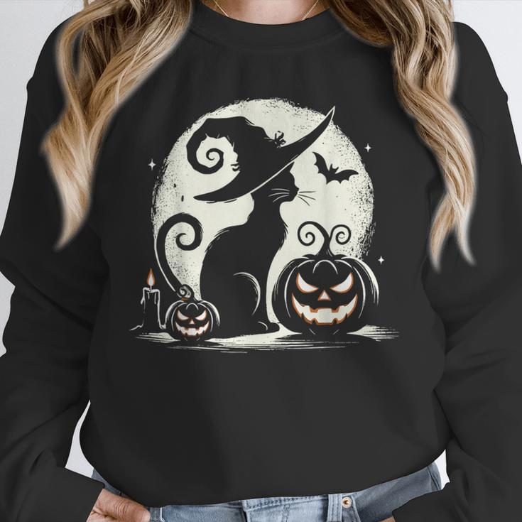 Scary Halloween Cat Costume Retro Cat Moon For Men Women Kids Unisex Sweatshirt, novelty gifts, funny gifts