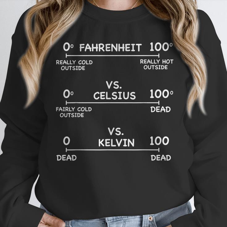 Science Teacher Engineering Temperature Scales Fahrenheit Vs Celsius Vs Kelvin Humorous -Adults - Small Short Sleeve Modern V-Neck Cotton Blend Machine Wash Unisex Sweatshirt, novelty gifts, funny gifts