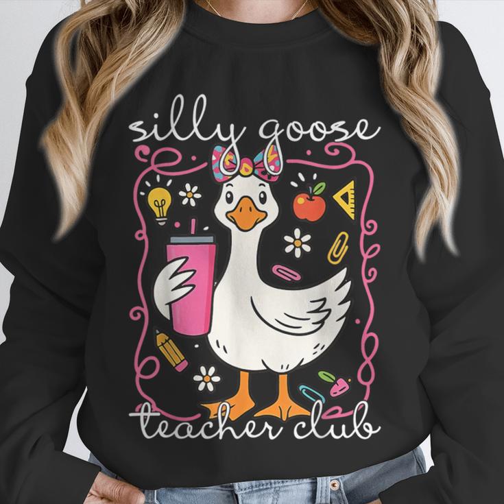 Silly Goose Teacher Club Animal Lover Groovy Teacher Unisex Sweatshirt, novelty gifts, funny gifts