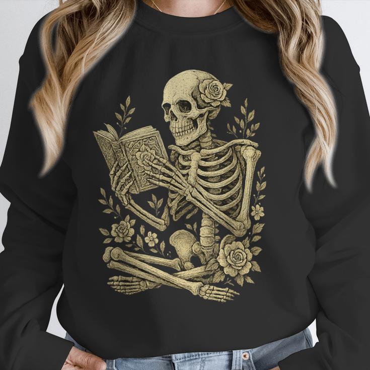 Skeleton Book Floral Skull Halloween Teacher Costume Unisex Sweatshirt, novelty gifts, funny gifts