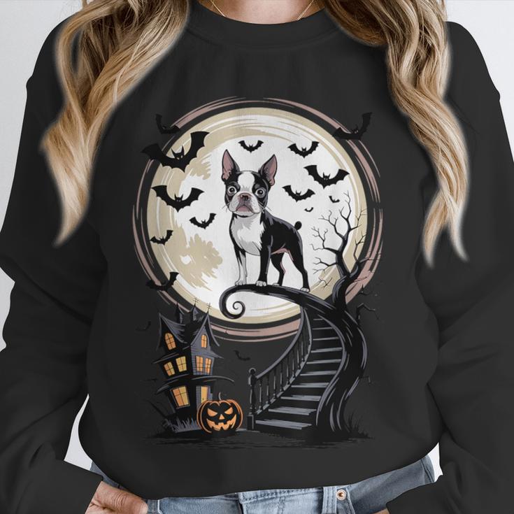 Spooky Halloween Moon Boston Terrier Boston Bull Bostie Unisex Sweatshirt, novelty gifts, funny gifts