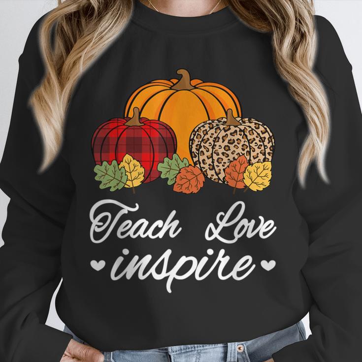 Teach Love Inspire Autumn Fall Plaid Leopard Pumpkin Teacher For Men Women Kids Unisex Sweatshirt, novelty gifts, funny gifts