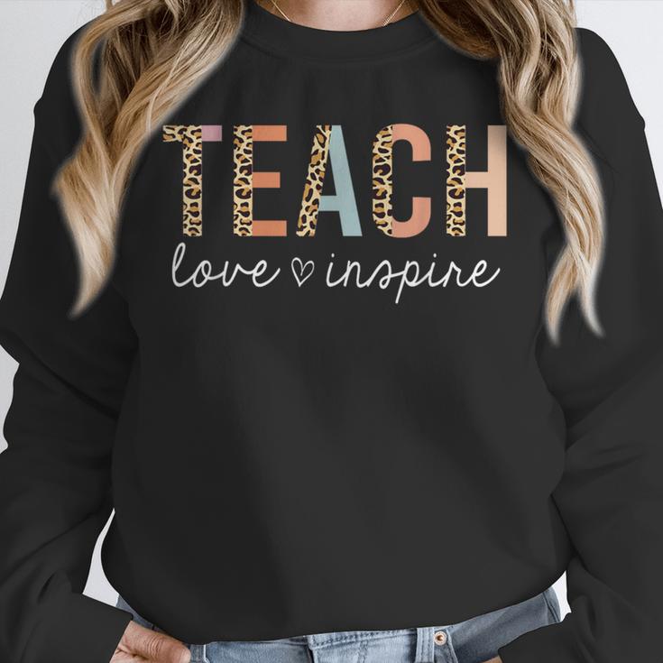 Teach Love Inspire Leopard Back To School Cute Teacher Men Women Girls Kids Unisex Sweatshirt, novelty gifts, funny gifts