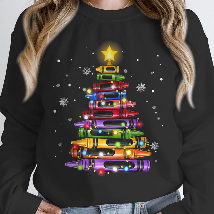 Teacher Crayon Christmas Tree Lights Student School Xmas Unisex Sweatshirt, novelty gifts, funny gifts