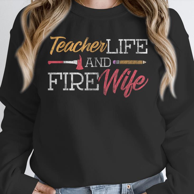 Teacher And Firefighter Wife Shirt Teacher Life Fire Wife Unisex Sweatshirt, novelty gifts, funny gifts