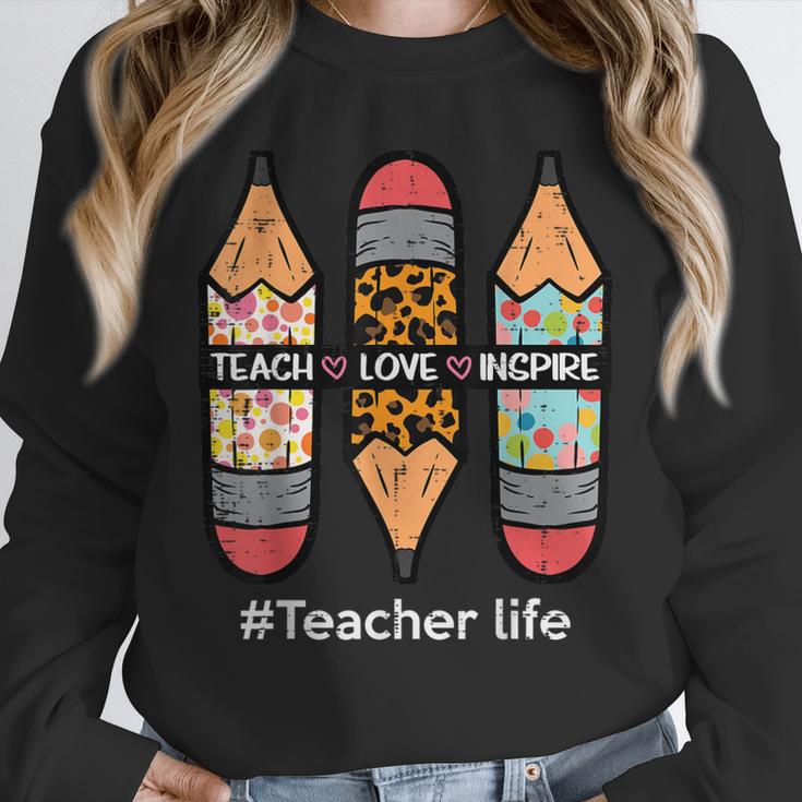 Teacher Life Teach Love Inspire Pencils Inspirational Women Unisex Sweatshirt, novelty gifts, funny gifts Teacher Life Teach Love Inspire Pencils Inspirational Women Unisex Sweatshirt, novelty gifts, funny gifts