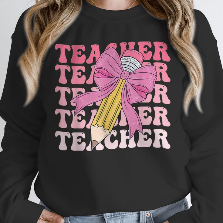 Teacher Pencil Back To School Groovy Pink Teacher First Day Unisex Sweatshirt, novelty gifts, funny gifts
