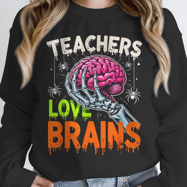 Teachers Love Brains Halloween 2025 Skeleton Costume Unisex Sweatshirt, novelty gifts, funny gifts