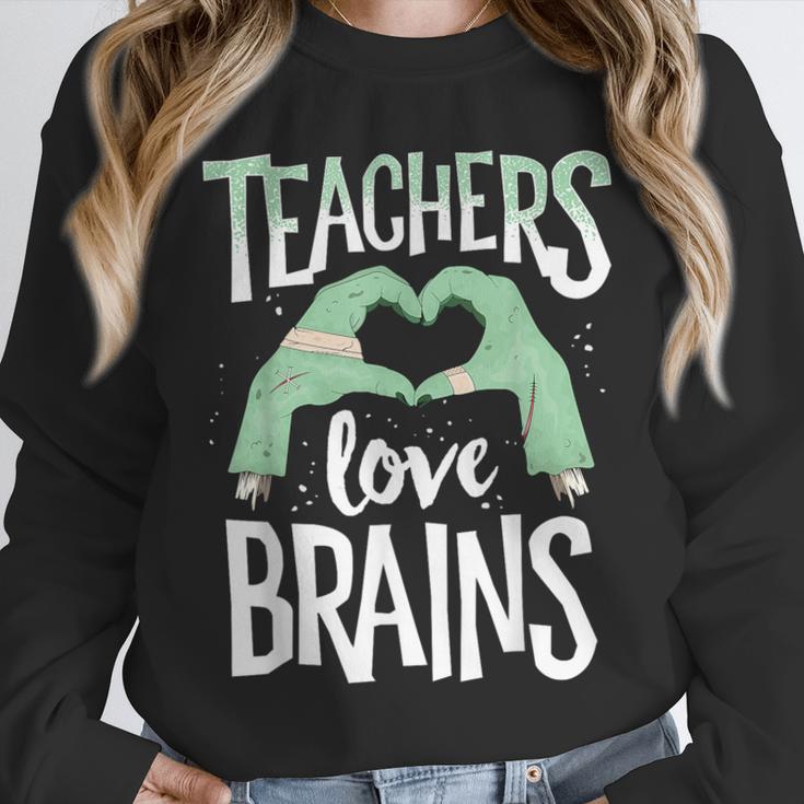 Teachers Love Brains Halloween Costume Trick Treat Zombie Unisex Sweatshirt, novelty gifts, funny gifts