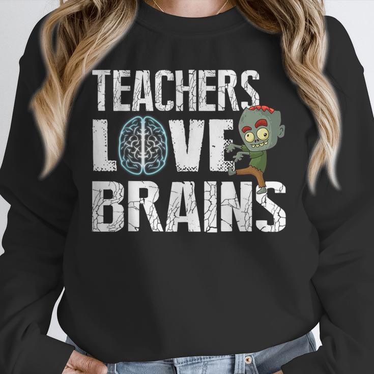 Teachers Love Brains Zombie Halloween Hilarious Unisex Sweatshirt, novelty gifts, funny gifts